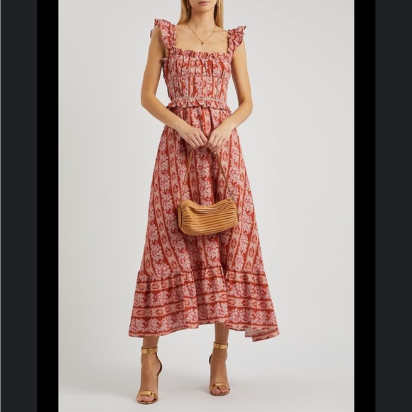LUG VON SIGA Helena Printed Linen-blend Maxi Dress in Brick Red - Sz 10 / 42 - Picture 3 of 16
